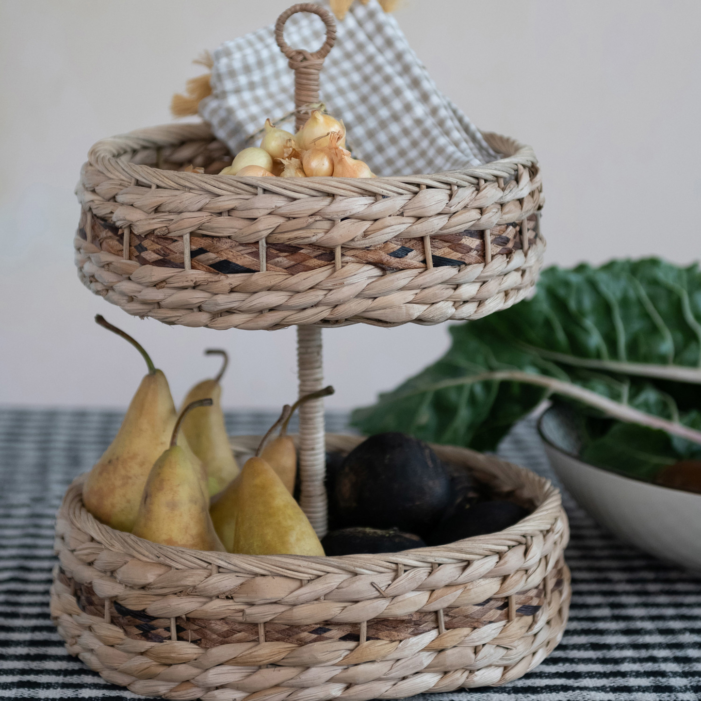 Hand-Woven Wicker & Bankuan 2-Tier Tray