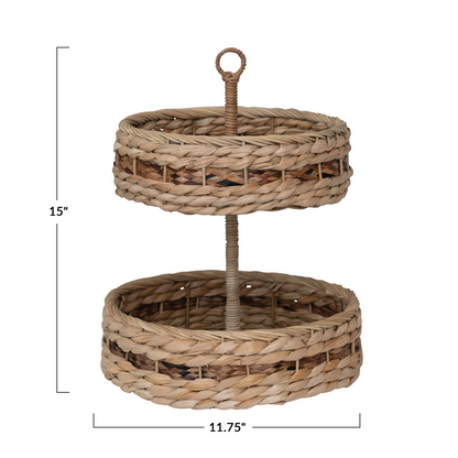 Hand-Woven Wicker & Bankuan 2-Tier Tray