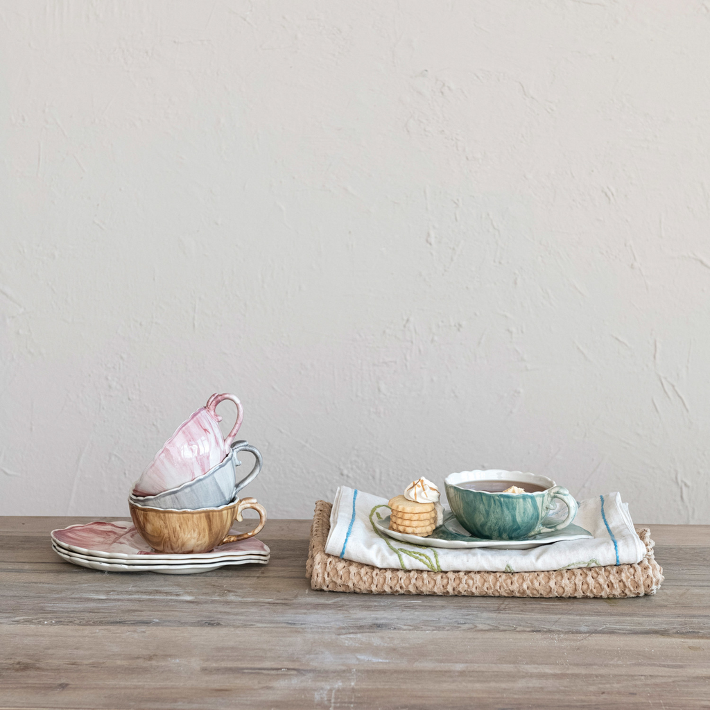 Stoneware Teacup w/ Leaf Shaped Saucer | Bridal Shower Lexi Hutchins & Kain Yates