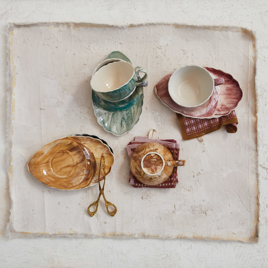 Stoneware Teacup w/ Leaf Shaped Saucer | Bridal Shower Lexi Hutchins & Kain Yates