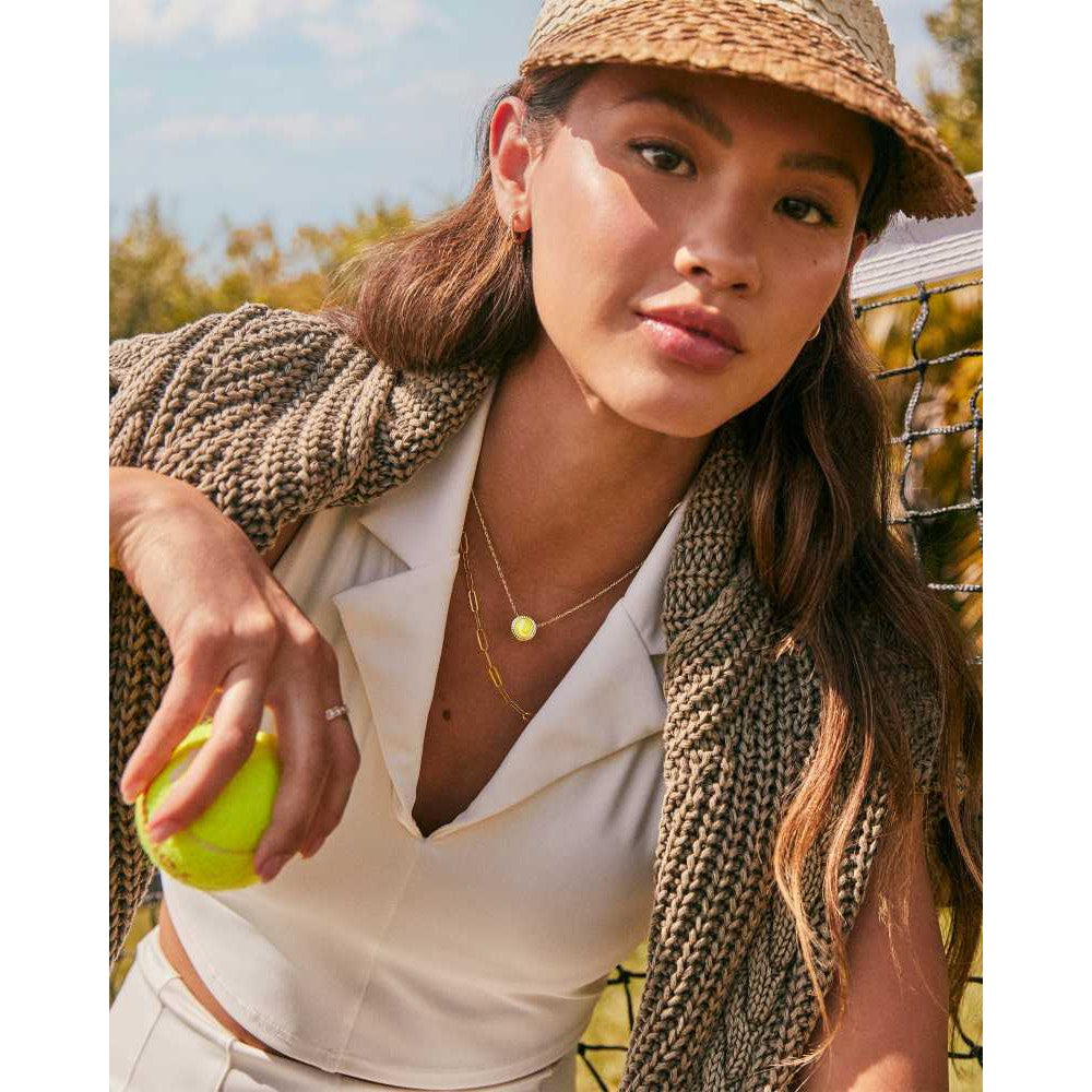 Kendra Scott Tennis Short Pendant Necklace Silver Chartreuse Magnesite