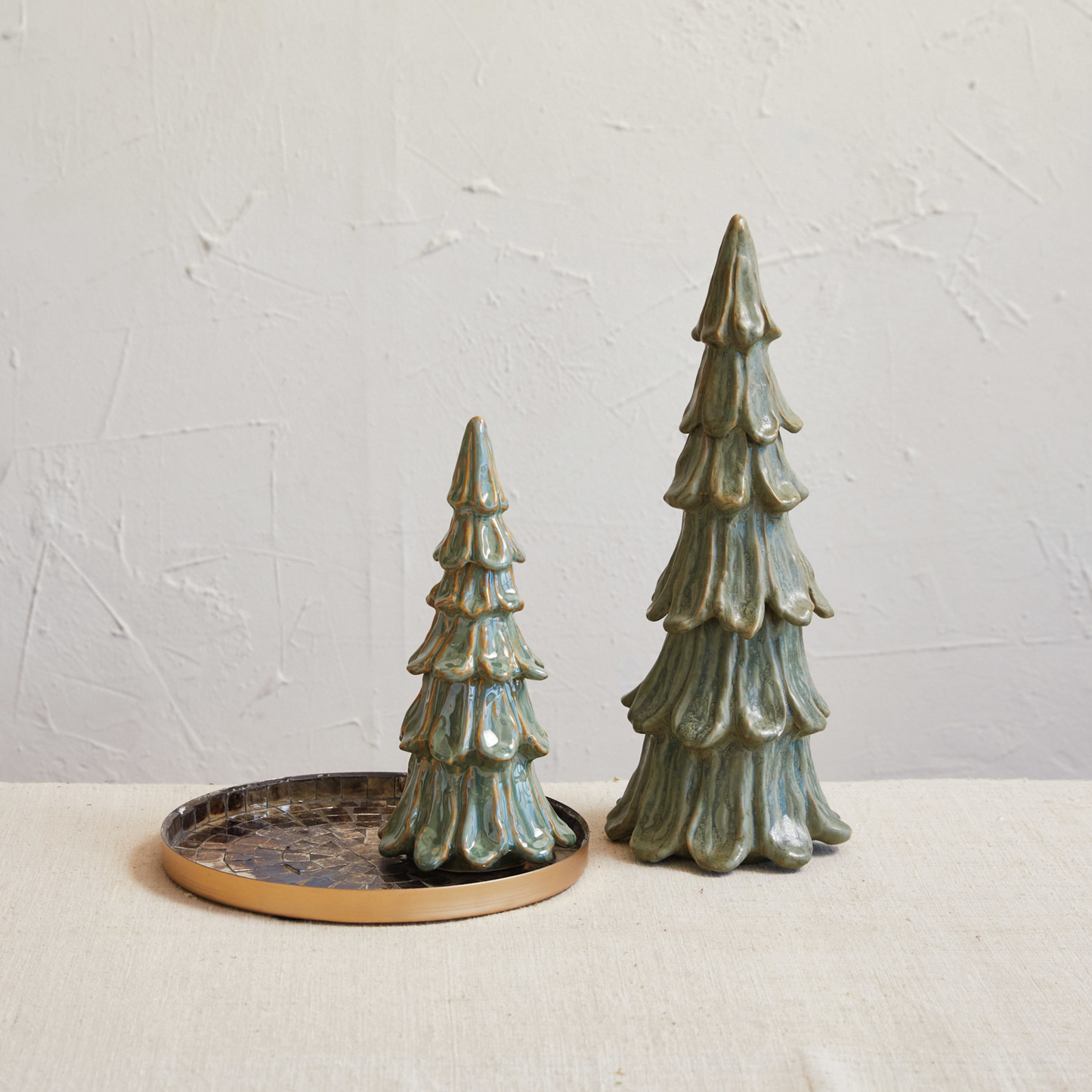 Handmade Stoneware Tree, Reactive Glaze, Green