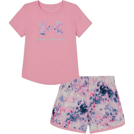 UA Girls Pink Burst Dye Short Set, Toddler