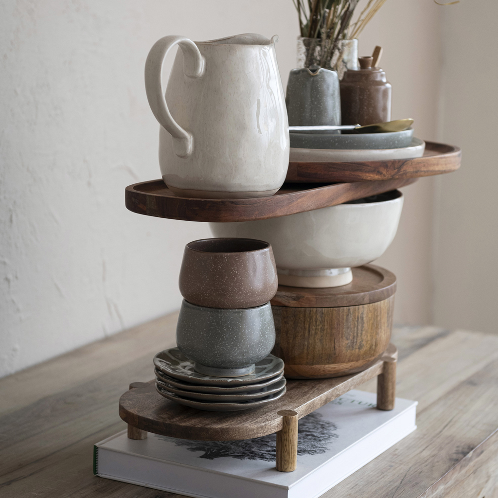 Mango Wood Footed Pedestal, Natural