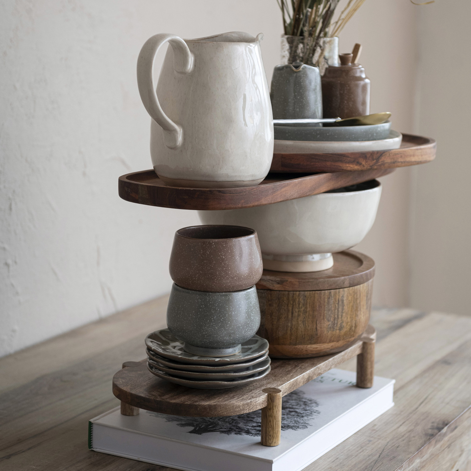 Mango Wood Footed Pedestal, Natural