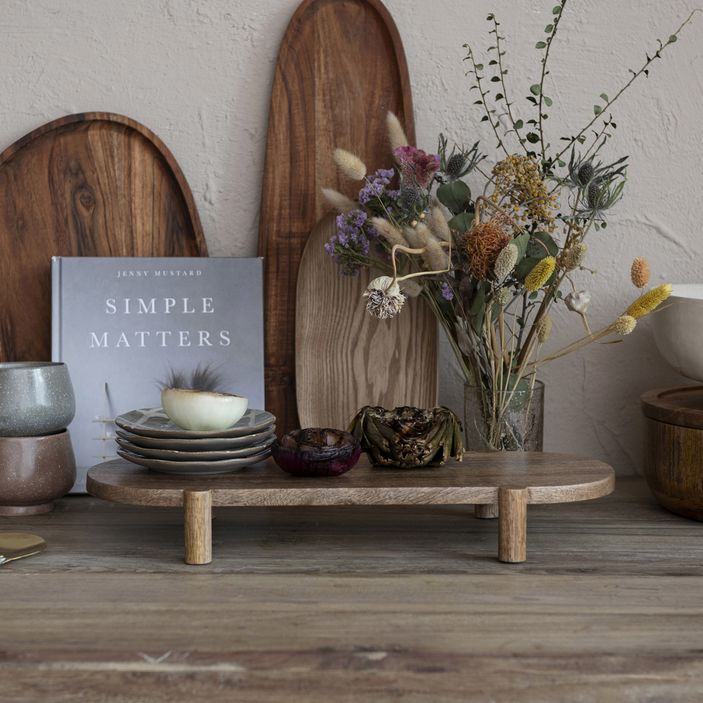 Mango Wood Footed Pedestal, Natural