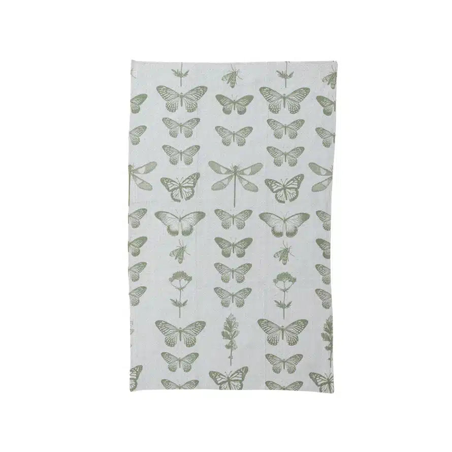 Printed Recycled Microfibre Tea Towel w/ Insects & Flowers Pattern