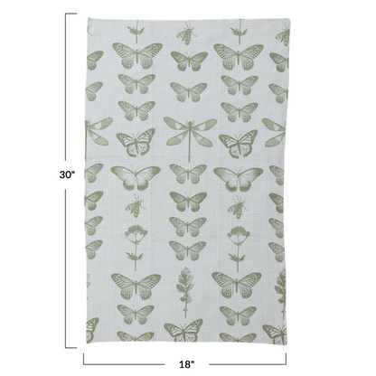 Printed Recycled Microfibre Tea Towel w/ Insects & Flowers Pattern