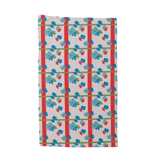 Printed Recycled Microfibre Tea Towel w/ Floral & Stripe Pattern