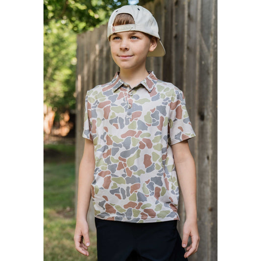 Burlebo Youth Performance Polo in Driftwood Camo