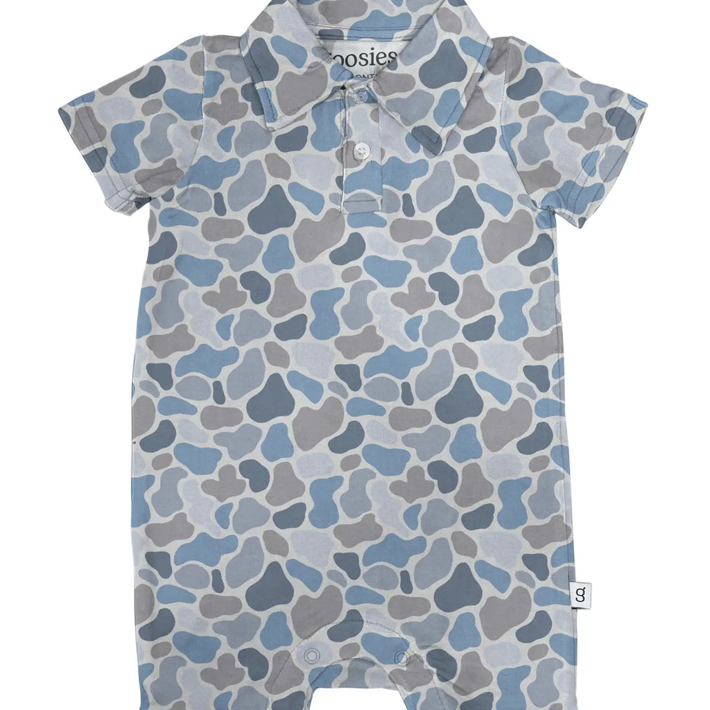 Short Sleeve Polo Romper, Watercolor Camo