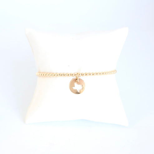 Classic Gold 3MM Bead Bracelet, Texas Gold Disc