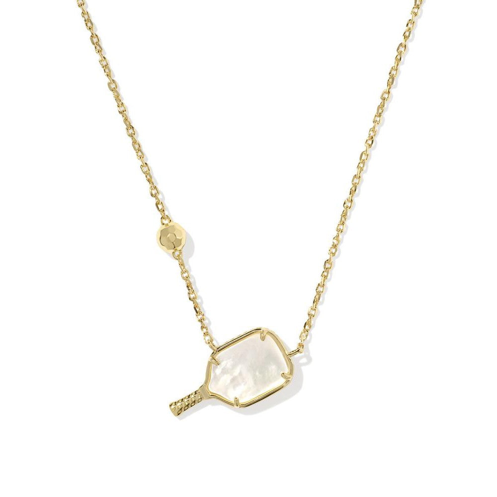 Kendra Scott Pickleball Short Pendant Necklace Gold Ivory Mother Of Pearl