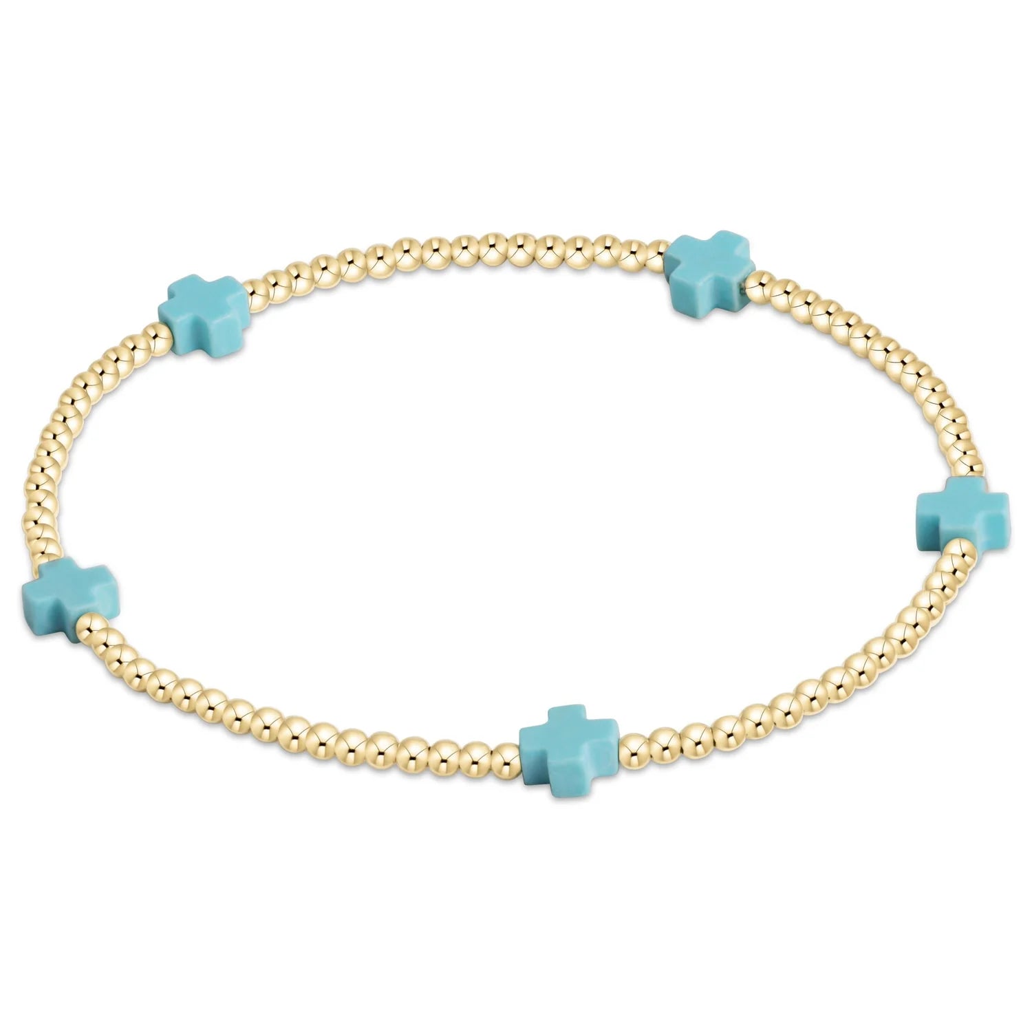 enewton Turquoise  signature cross small gold pattern 2mm bead bracelet