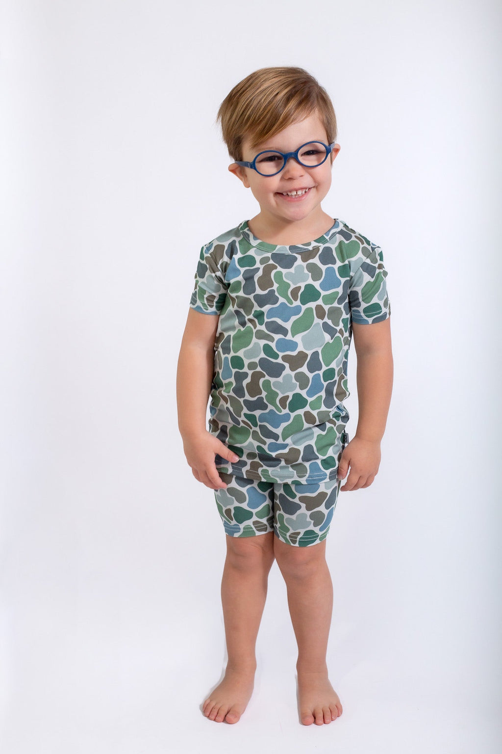 Short Sleeve Two-Piece Pajamas, Pebble Camo by Goosies