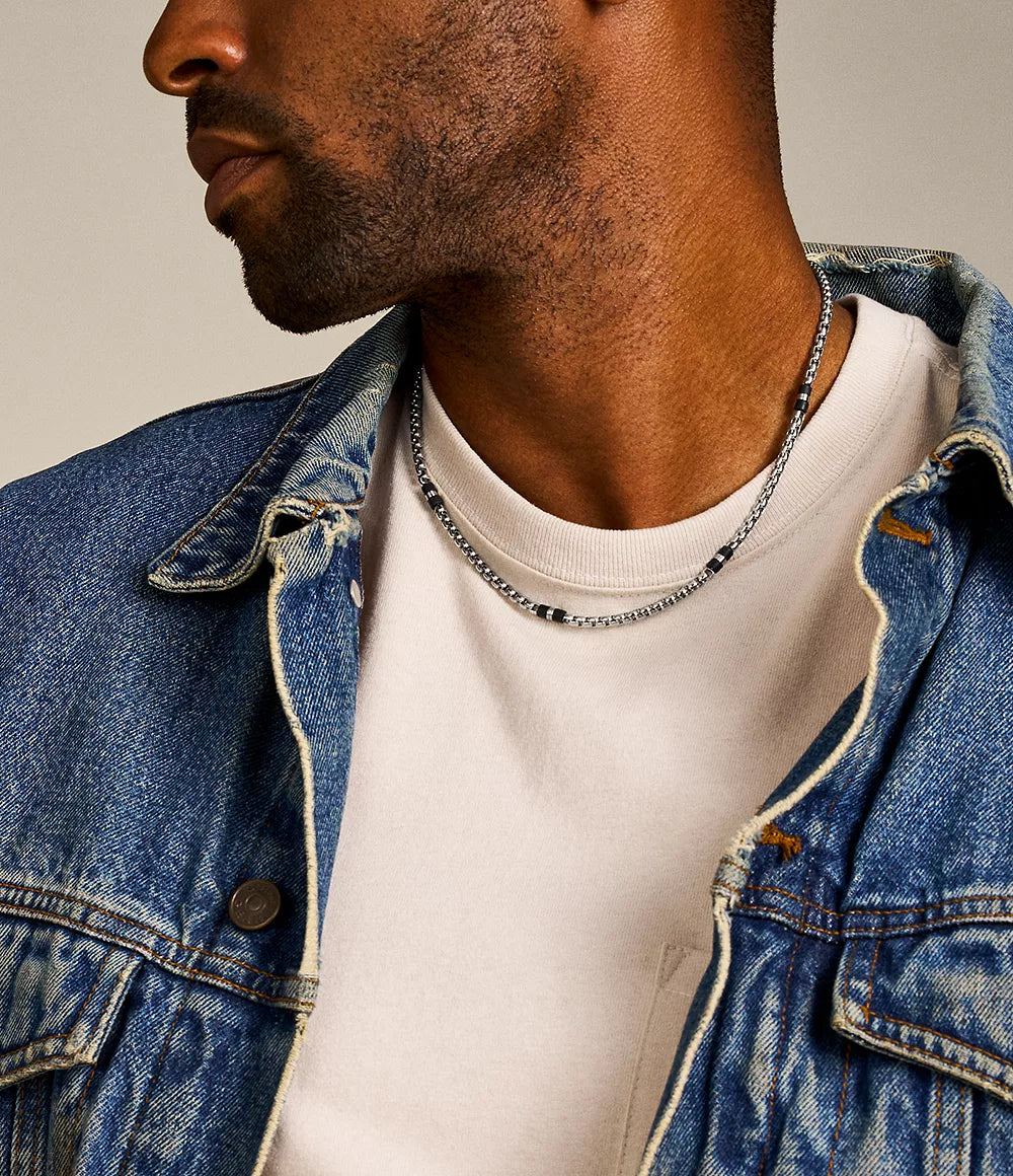 Ellis Black Marble and Stainless Steel Beaded Necklace