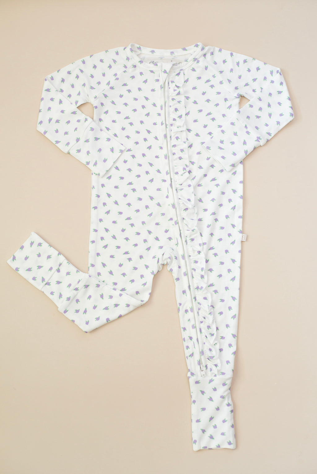 Convertible Zip Pajamas with Ruffles, Lilac Buds