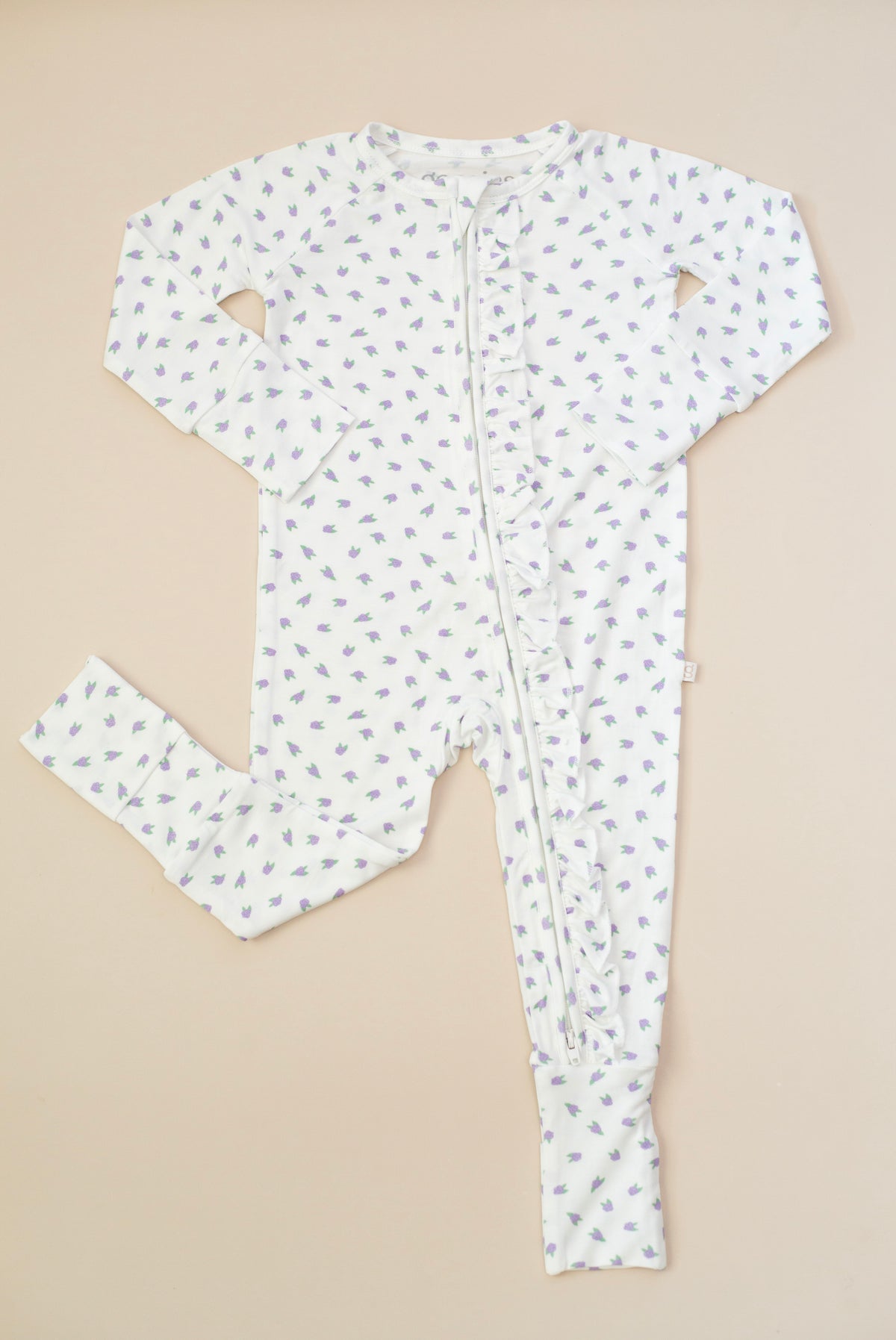 Convertible Zip Pajamas with Ruffles, Lilac Buds