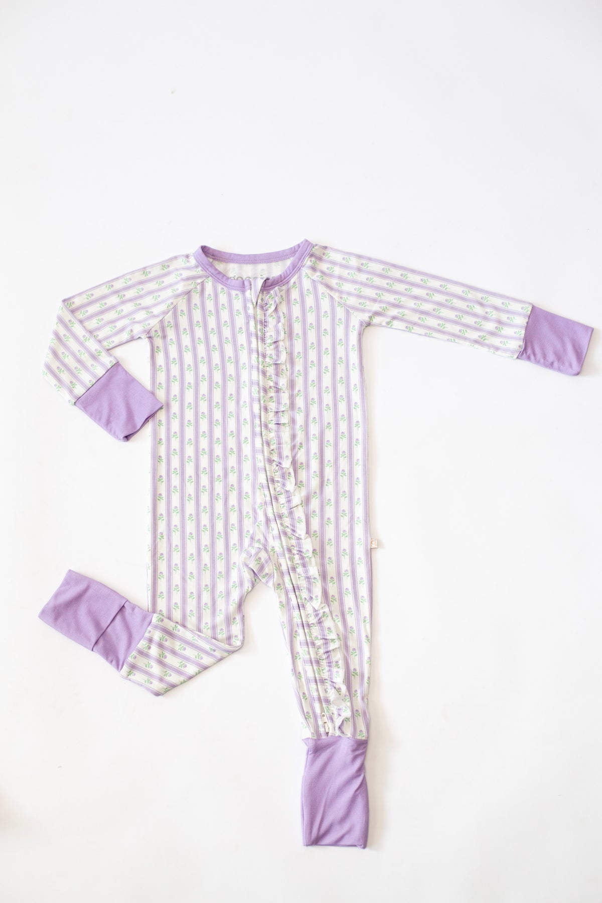 Convertible Zip Pajamas with Ruffles, Lilac Ribbons
