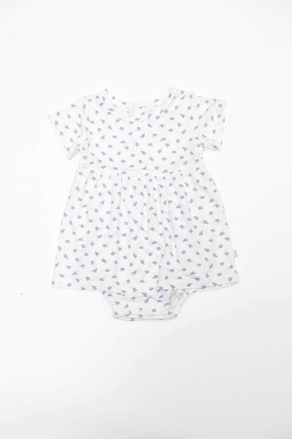 Short Sleeve Bodysuit Dress, Lilac Buds