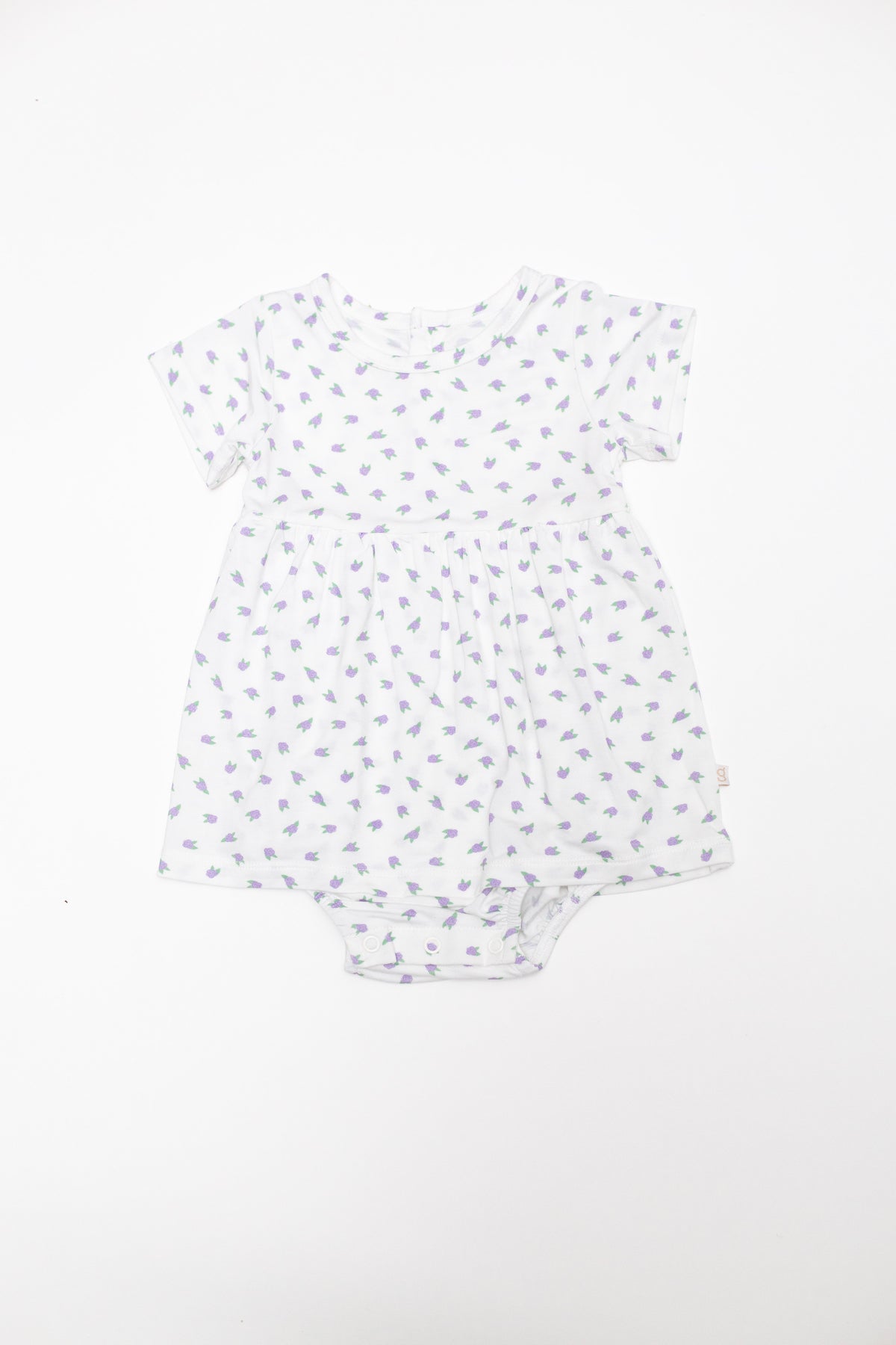 Short Sleeve Bodysuit Dress, Lilac Buds