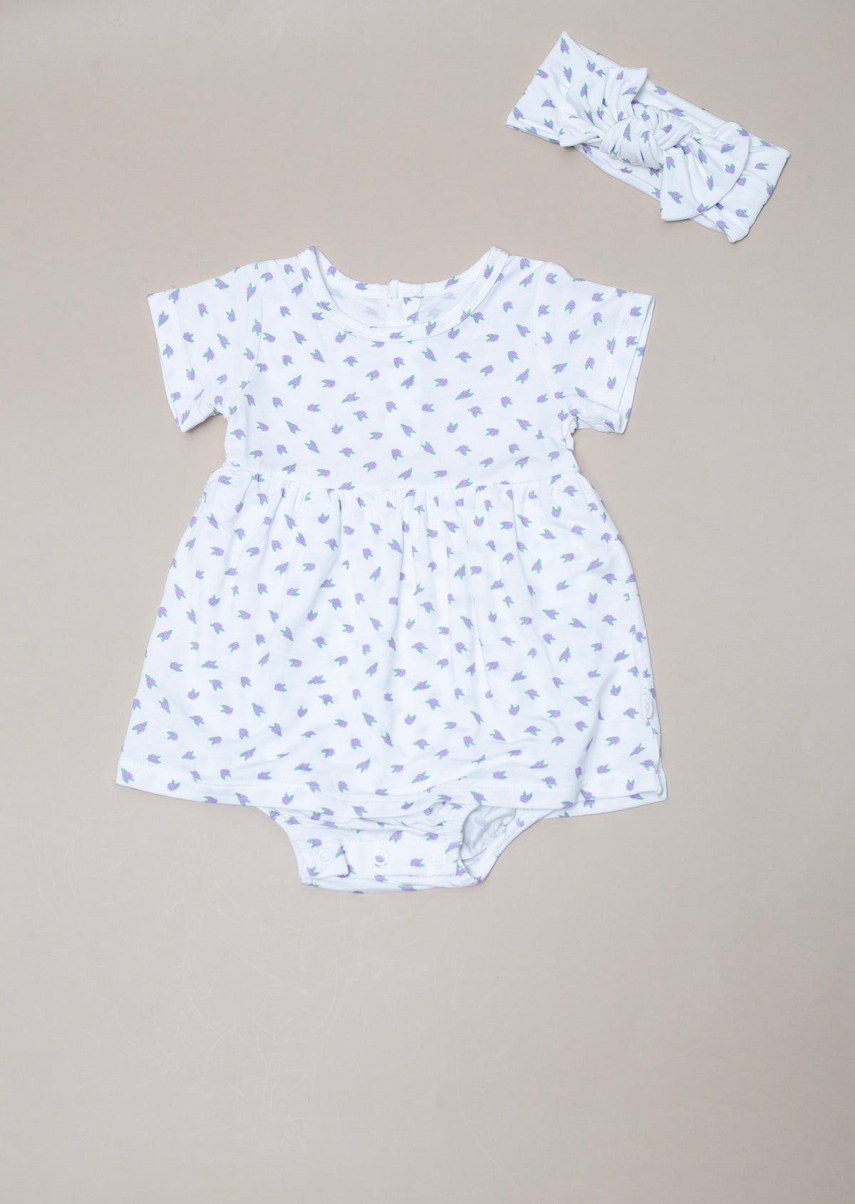 Short Sleeve Bodysuit Dress, Lilac Buds