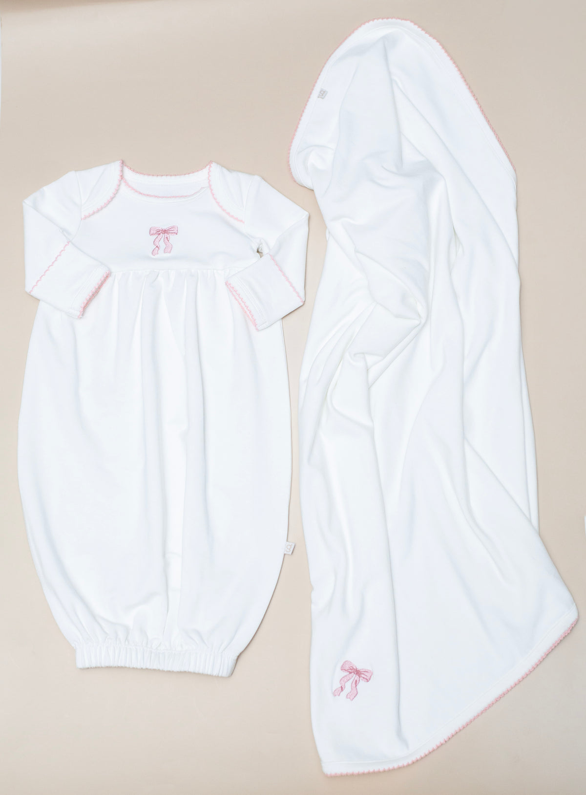 Pip Embroidered Receiving Blanket, Tickled Pink Bow