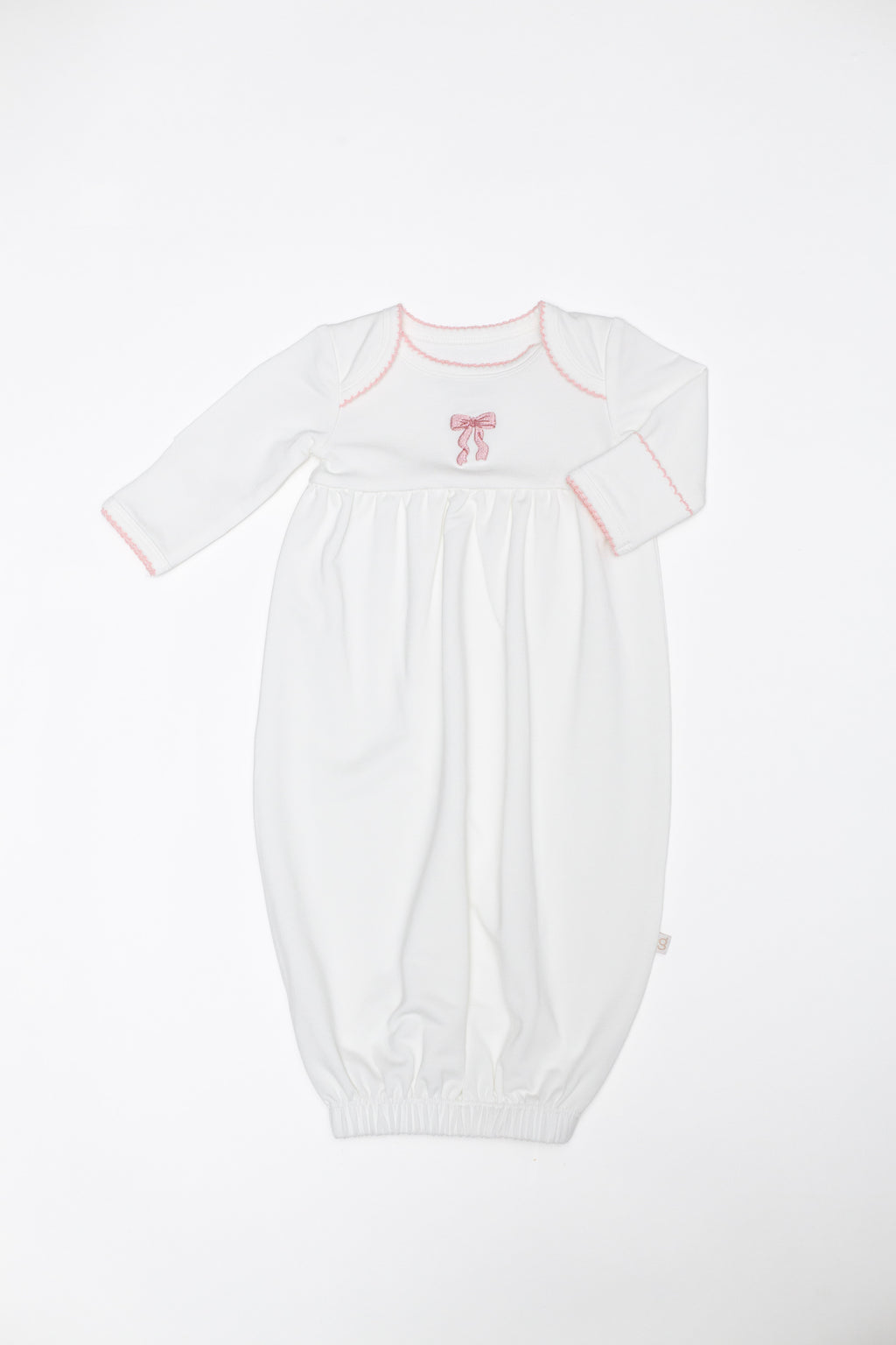 Pip Embroidered Infant Gown, Tickled Pink Bow