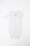 Pip Embroidered Infant Gown, Tickled Pink Bow