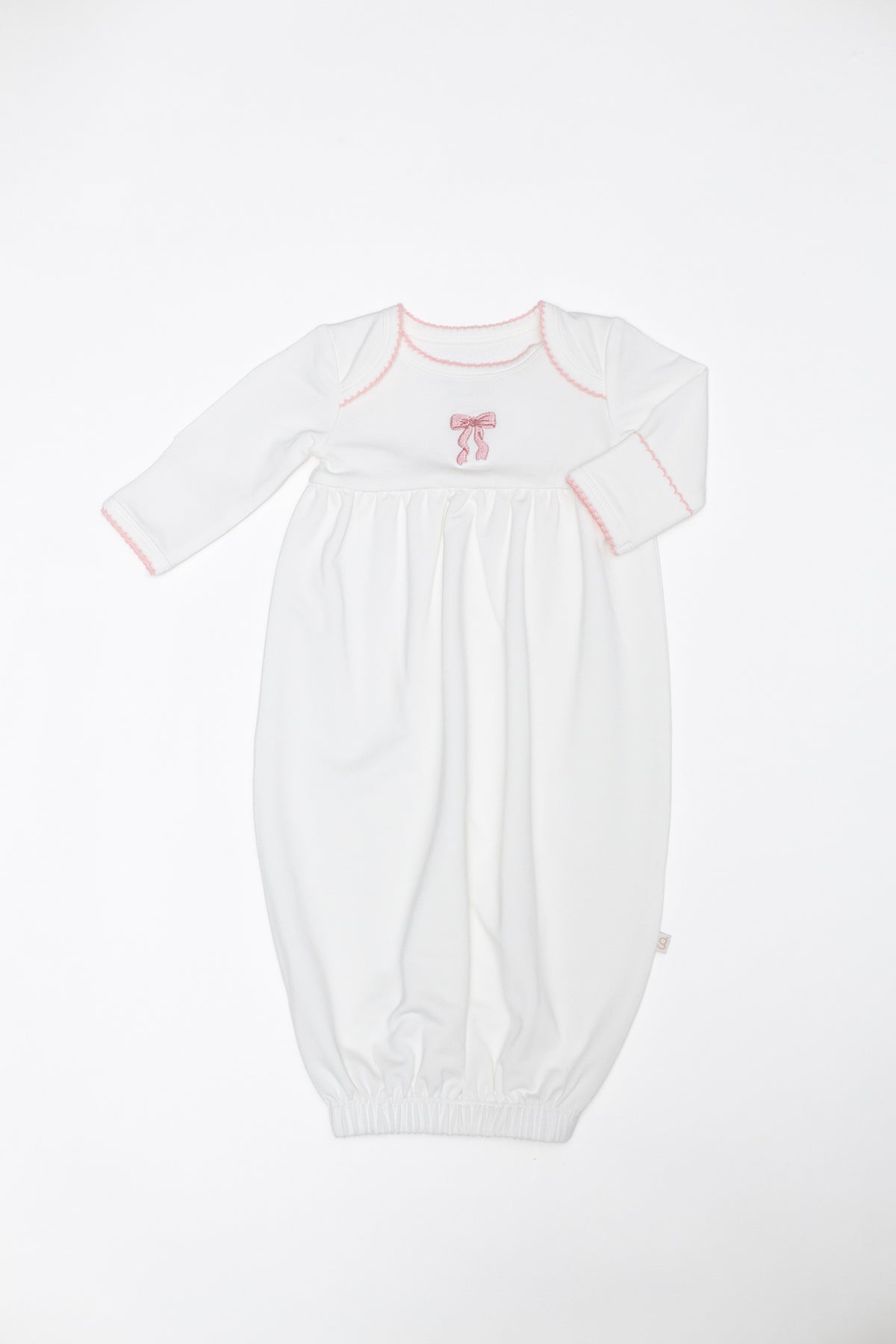 Pip Embroidered Infant Gown, Tickled Pink Bow