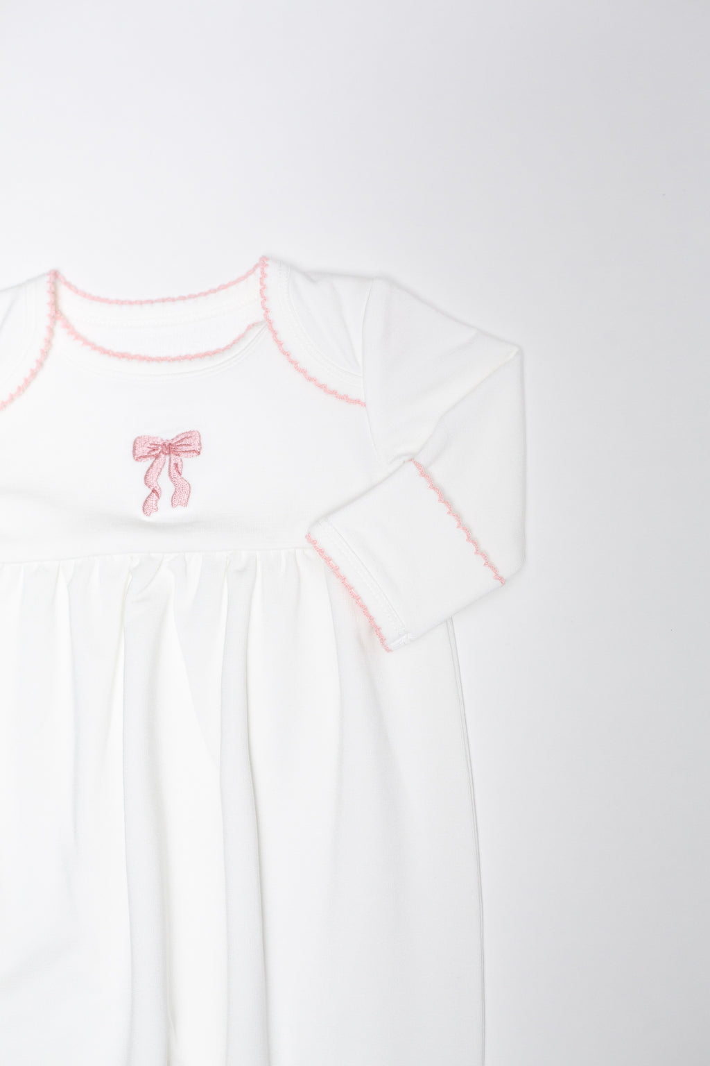 Pip Embroidered Infant Gown, Tickled Pink Bow
