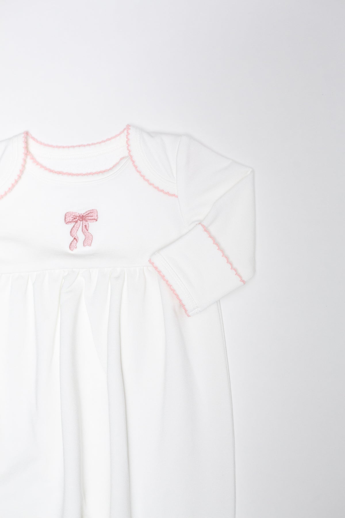 Pip Embroidered Infant Gown, Tickled Pink Bow