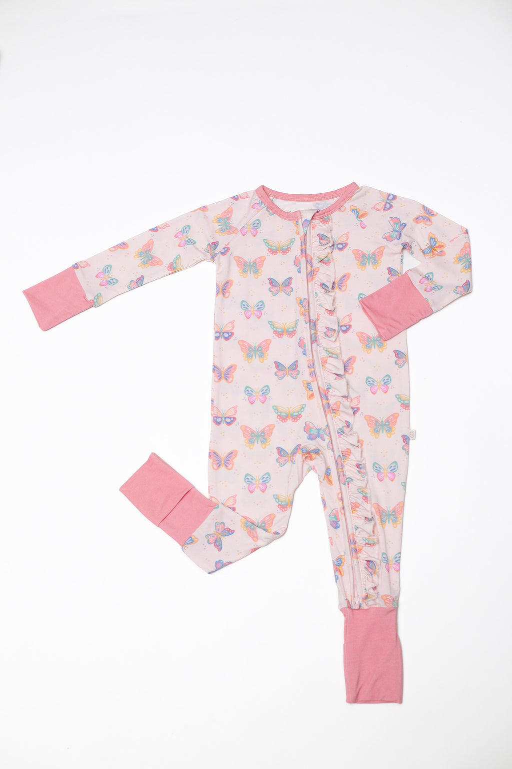 Convertible Zip Pajamas with Ruffles, Butterfly Bliss