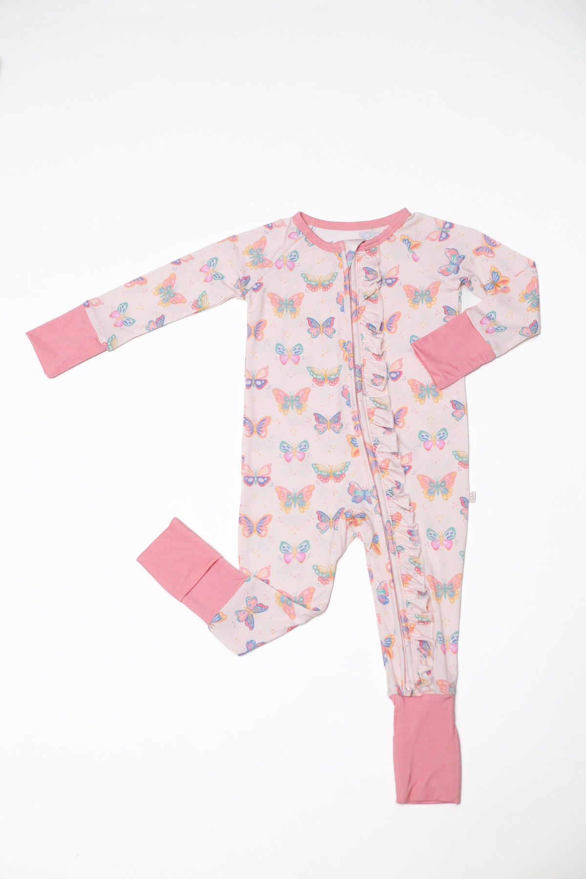 Convertible Zip Pajamas with Ruffles, Butterfly Bliss
