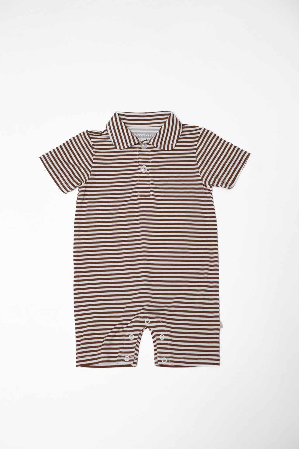 Short Sleeve Polo Romper, Chocolate Stripes