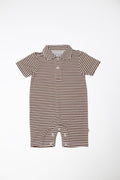 Short Sleeve Polo Romper, Chocolate Stripes