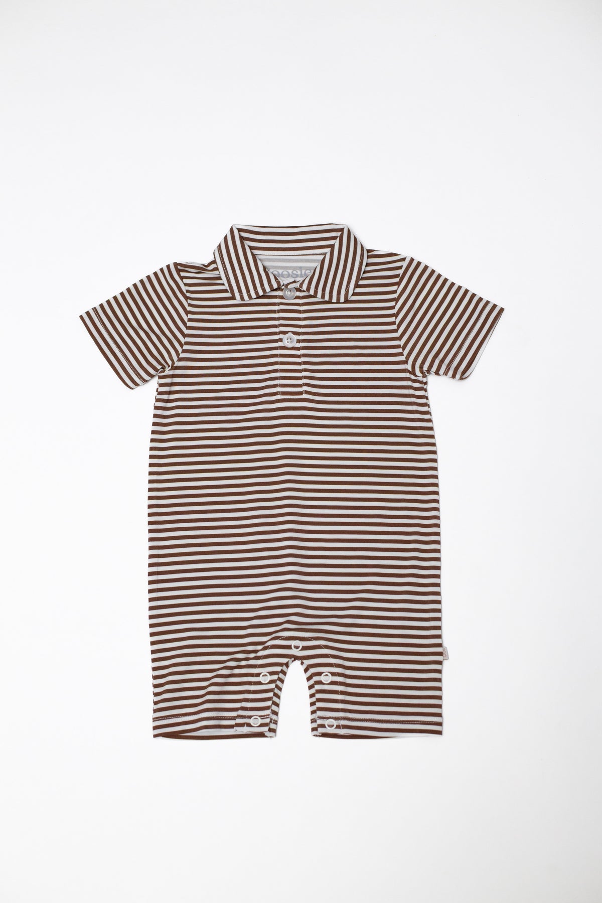 Short Sleeve Polo Romper, Chocolate Stripes