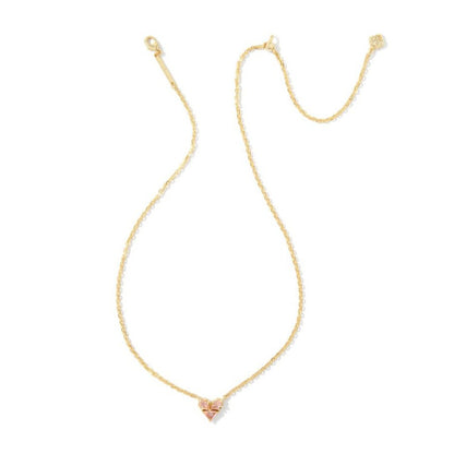 Kendra Scott Katy Heart Short Pendant Necklace in Gold Pink Glass