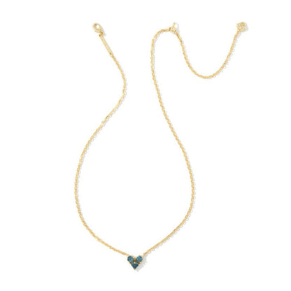 Kendra Scott Katy Heart Short Pendant Necklace in Gold Teal Glass