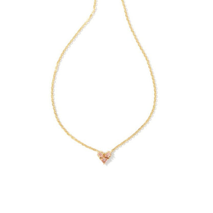 Kendra Scott Katy Heart Short Pendant Necklace in Gold Pink Glass
