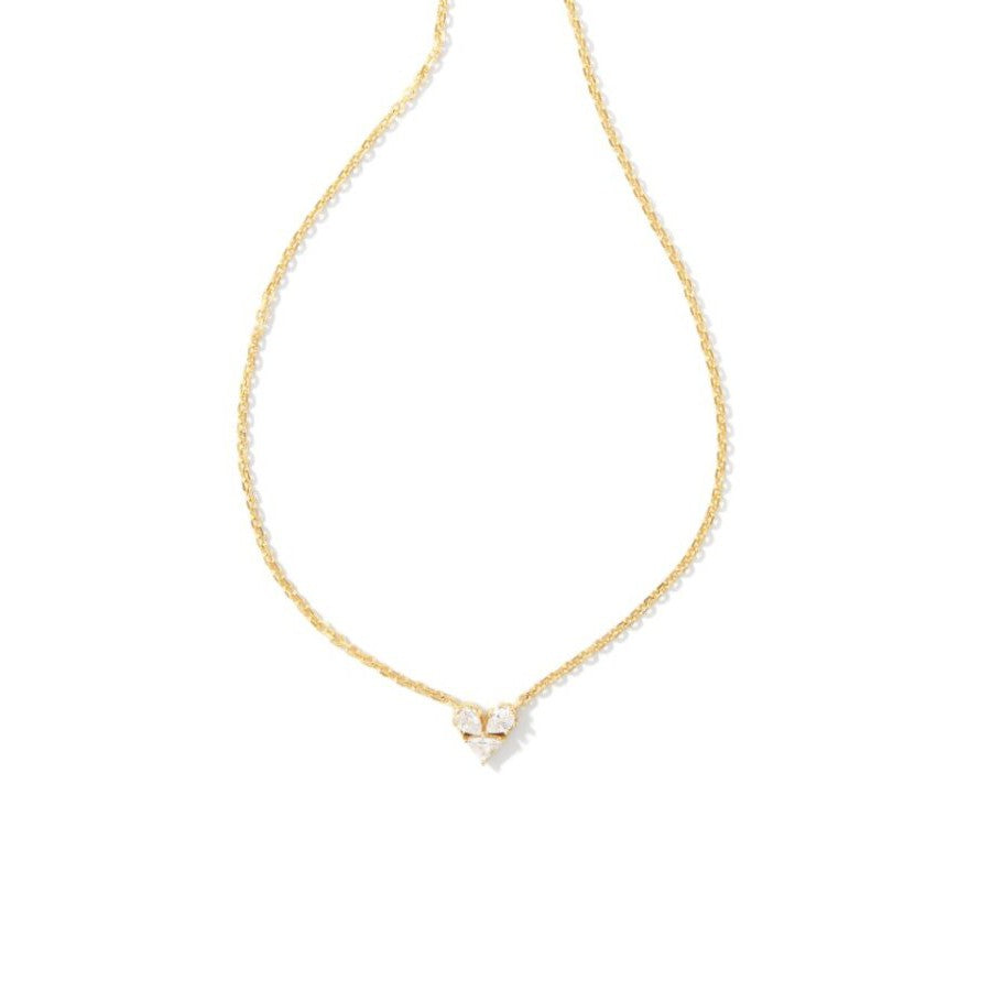 Kendra Scott Katy Heart Short Pendant Necklace in Gold White CZ