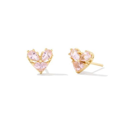 Kendra Scott Katy Heart Stud Earrings in Gold Pink Glass