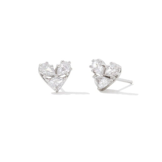 Kendra Scott Katy Heart Stud Earrings in Silver White CZ