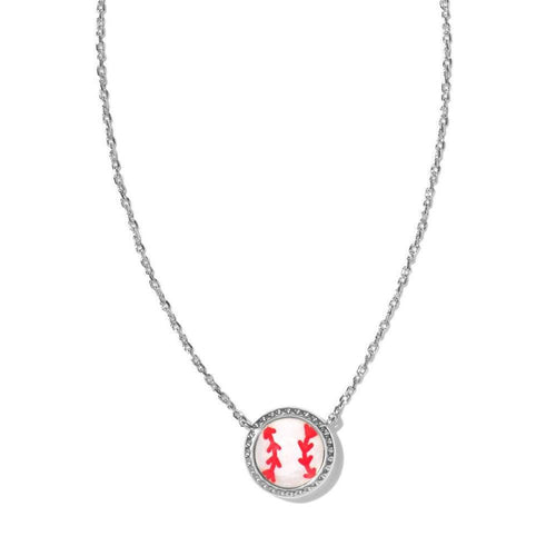 Kendra Scott Baseball Short Pendant Necklace Silver Ivory