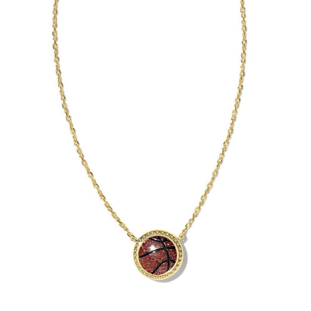 Kendra Scott Basketball Short Pendant Necklace Gold Orange Goldstone