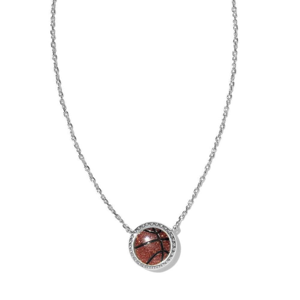 Kendra Scott Basketball Short Pendant Necklace Silver Orange Goldstone