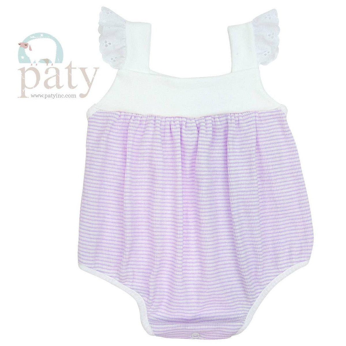 Rib Knit Girls Sunsuit with Eyelet Trim