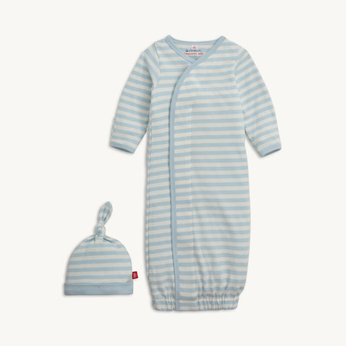Magnetic Me Blue Stripe Organic Cotton Gown+Hat