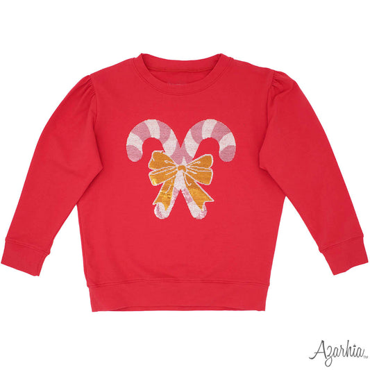 Holly Red Sweatshirt with Pink Sequin Candy Canes