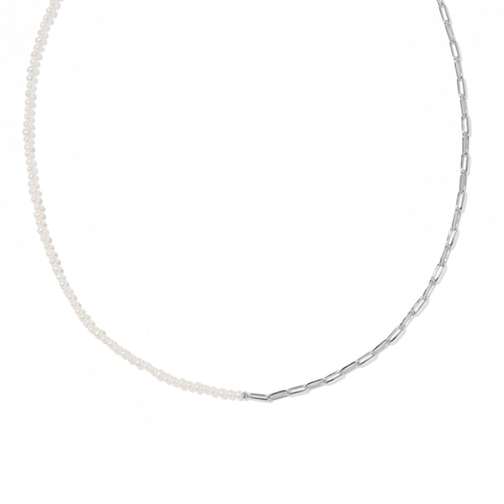 Silver necklace on a white background
